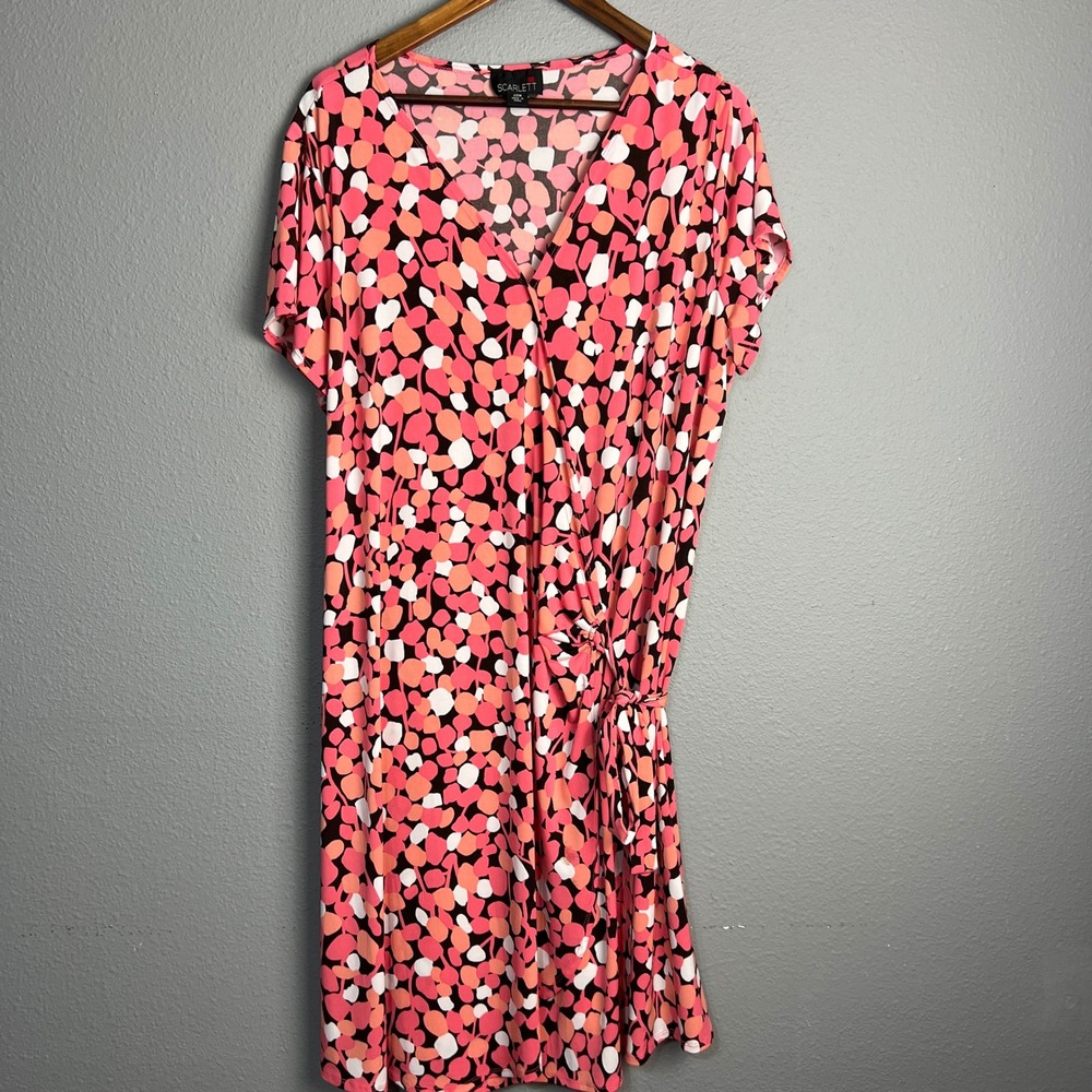 Scarlett Nite Flirty Wrap Flattering Dress Casual Party Pink Multi Dot Print 20W